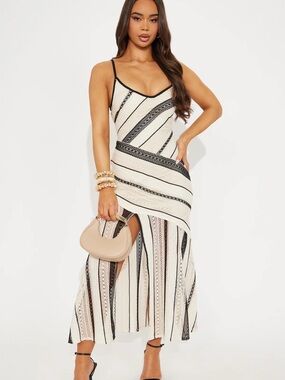 NWT Fashion Nova Black and White Crochet Maxi Dress